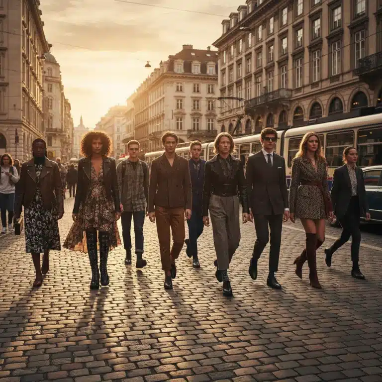 People on a city street displaying diverse alternative footwear styles, from chunky boots to elegant loafers, reflecting 2026 street fashion trends.