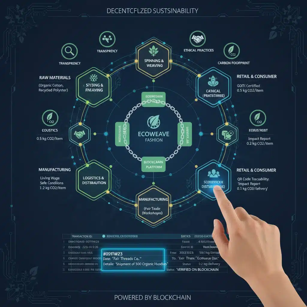 Blockchain-powered decentralized fashion supply chain infographic