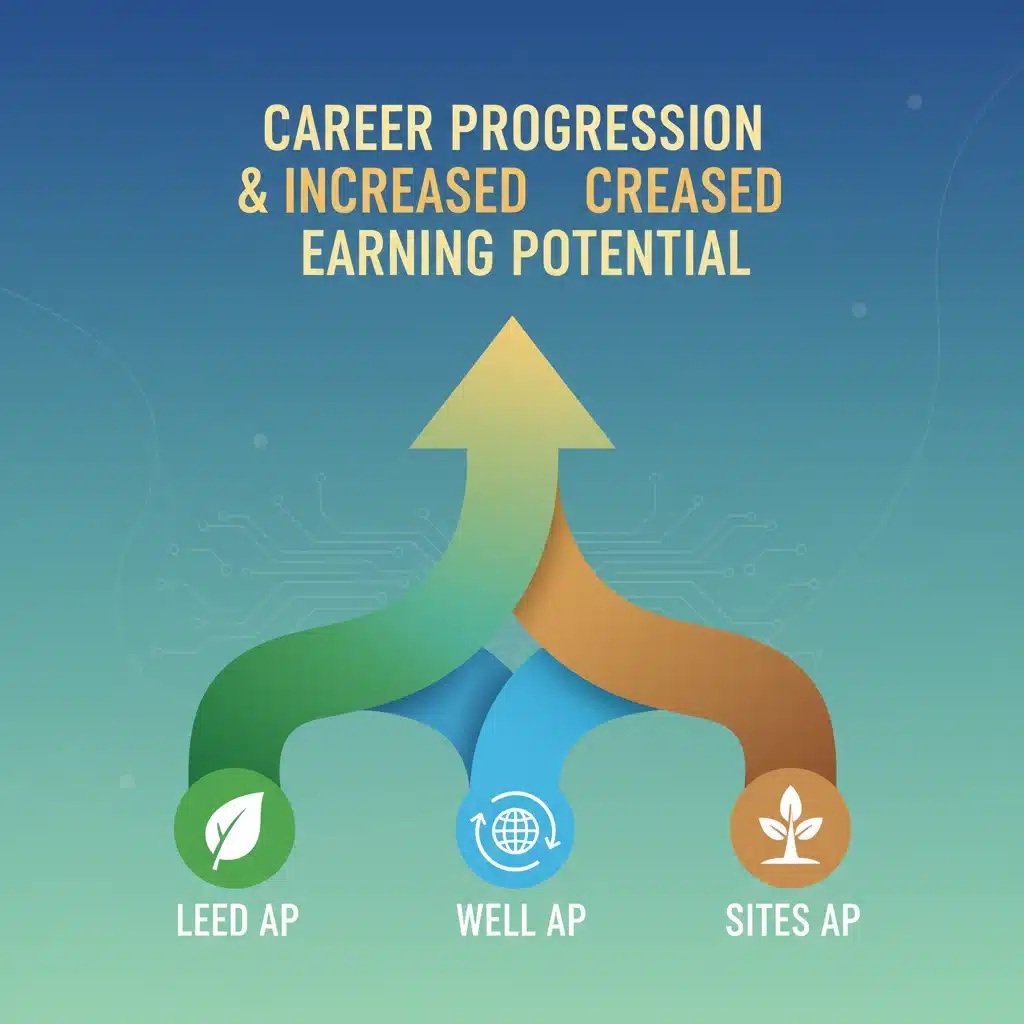 Infographic illustrating career progression and increased earning potential through three sustainability certification pathways.