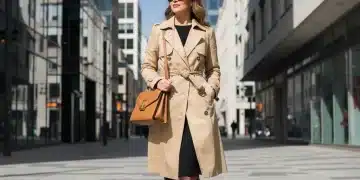 Woman in classic trench coat making smart fashion investment