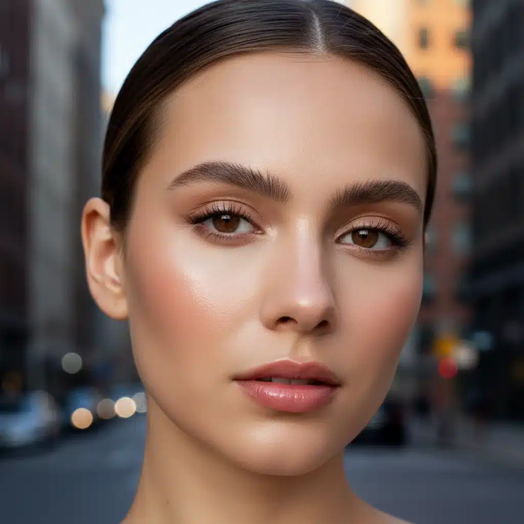 Minimalist clean girl makeup look with glowing skin and subtle eyeliner