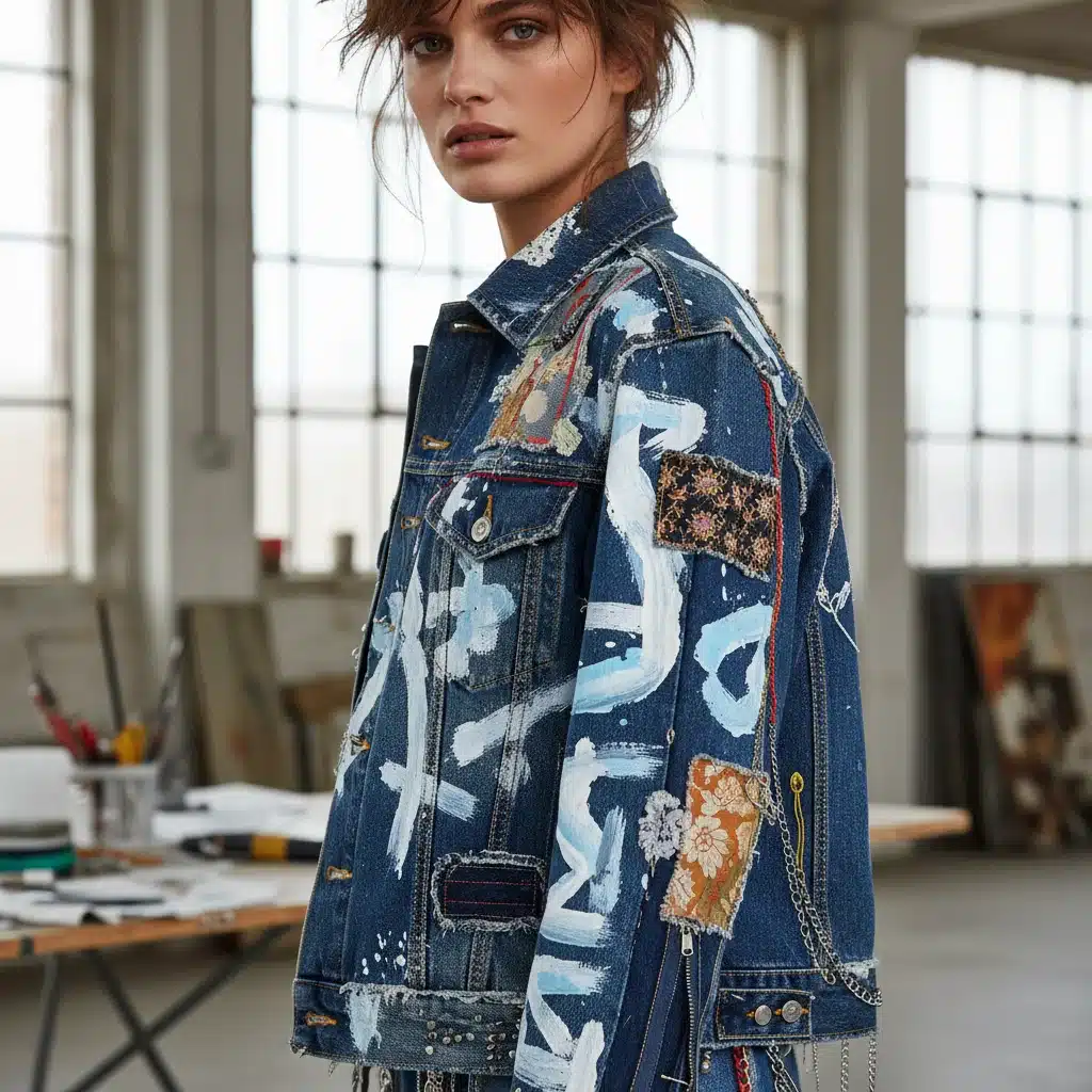 Deconstructed denim jacket sustainable fashion emerging designer