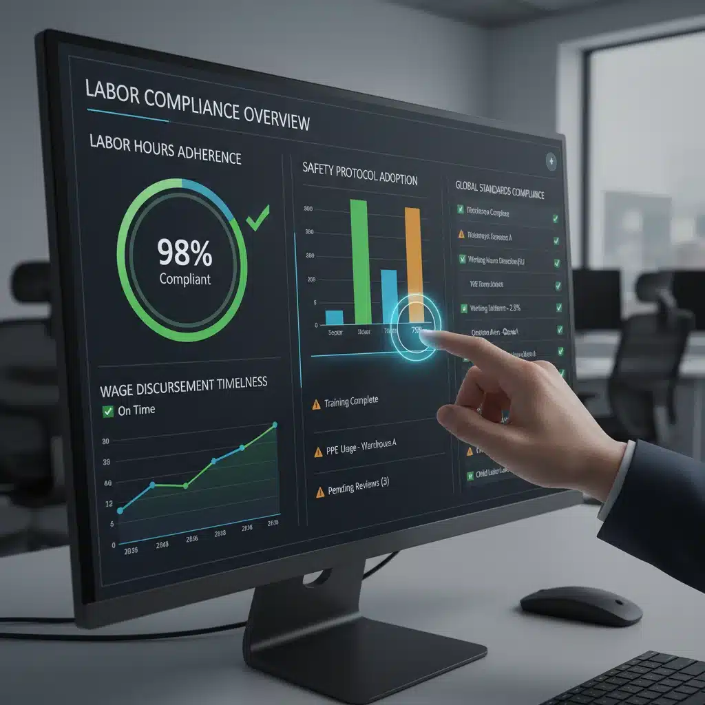 Digital compliance dashboard monitoring fashion labor standards