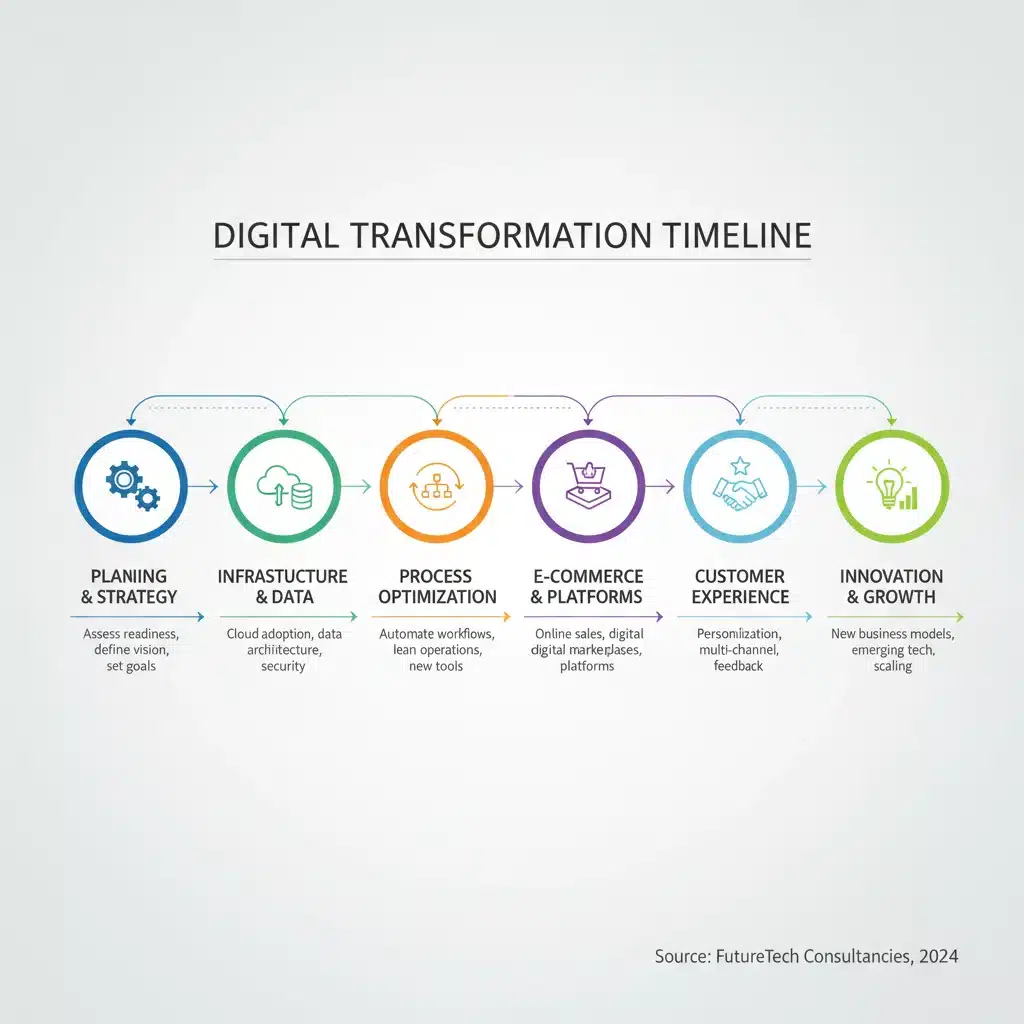 Infographic depicting a 6-month digital transformation timeline for fashion businesses