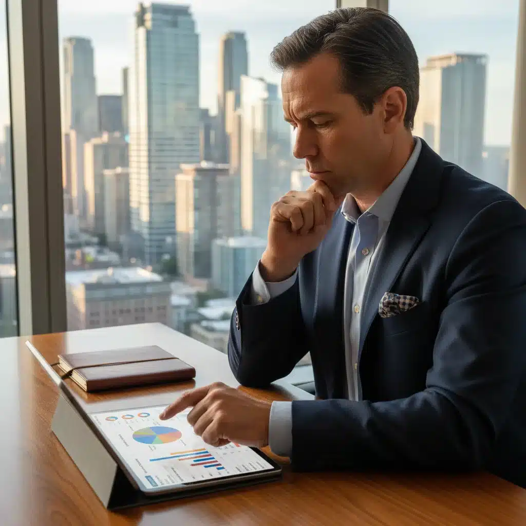 Investor reviewing diversified portfolio on tablet, planning for tax efficiency and future growth.