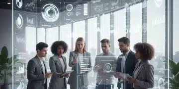 Fashion business professionals analyzing profit margin data on a screen
