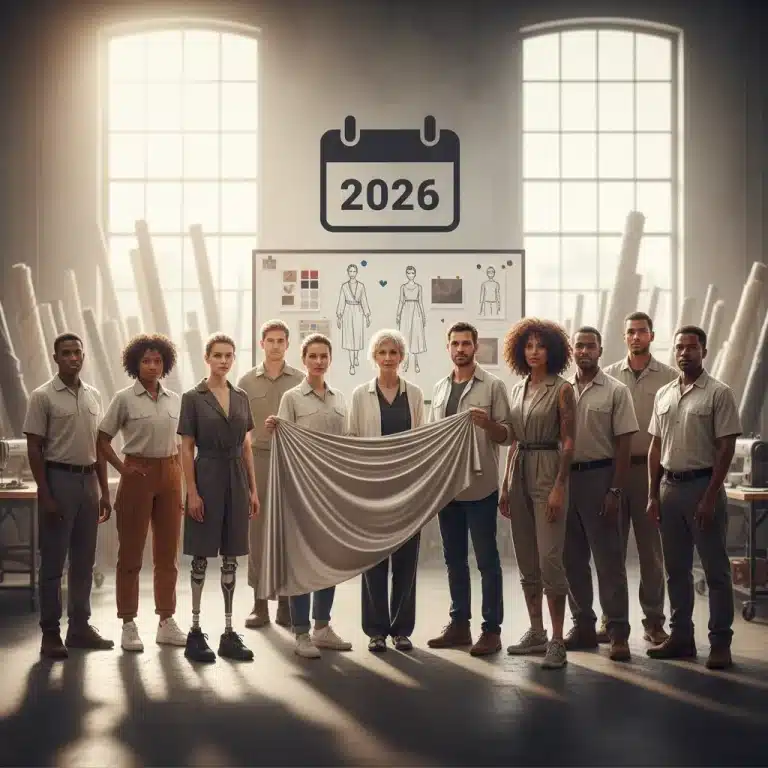 Diverse fashion professionals standing united, symbolizing employee rights in 2026.
