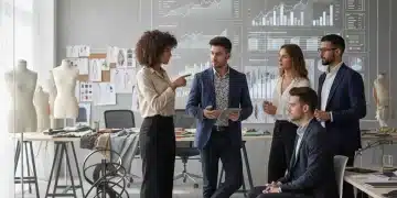 Fashion Entrepreneur Finance: 2026 US Startup Spending Optimization Diverse fashion entrepreneurs analyzing financial data on a large screen, symbolizing strategic financial planning for fashion startups.