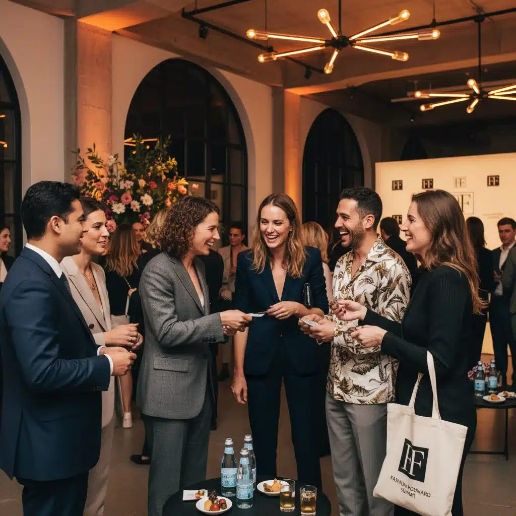 Fashion professionals networking and building connections at an industry event