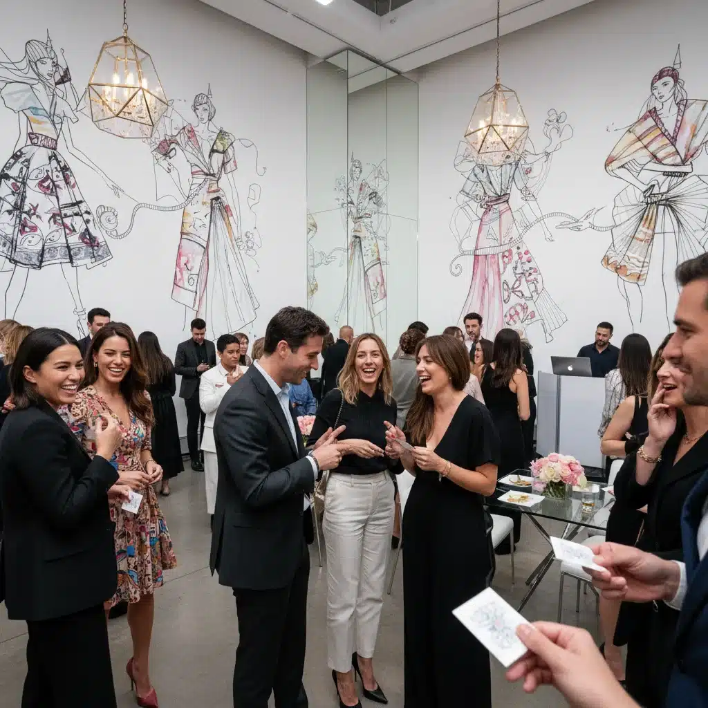 Fashion industry professionals networking and discussing career opportunities
