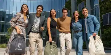 Young adults in rented designer clothing, urban setting, sustainable fashion