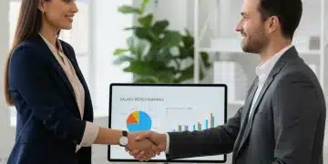 Confident fashion professional shaking hands after successful salary negotiation