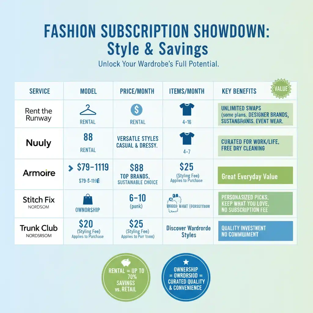 Comparison of US fashion subscription service features and pricing