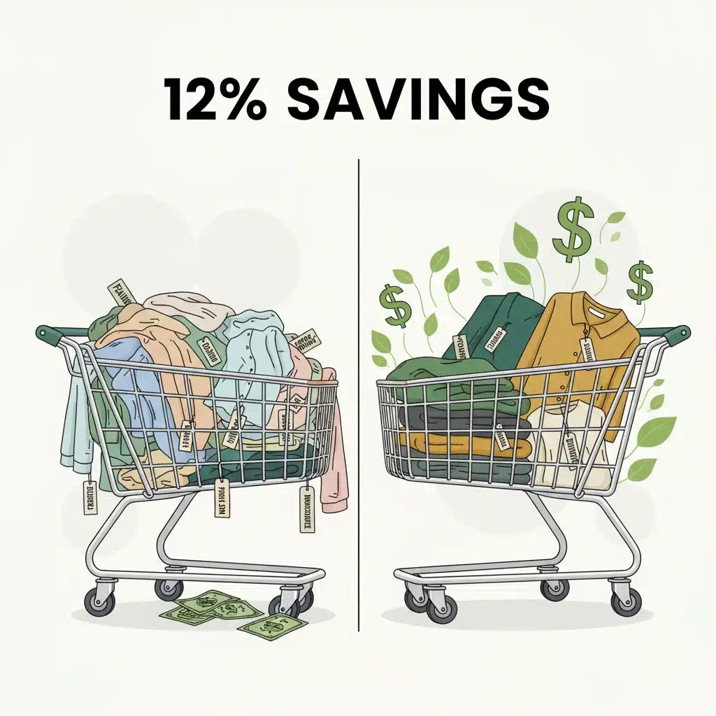 Comparison of fast fashion vs. ethical fashion shopping carts showing savings