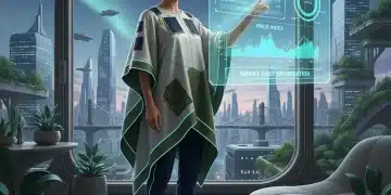 Futuristic woman using data analytics for smart fashion shopping decisions in 2026.