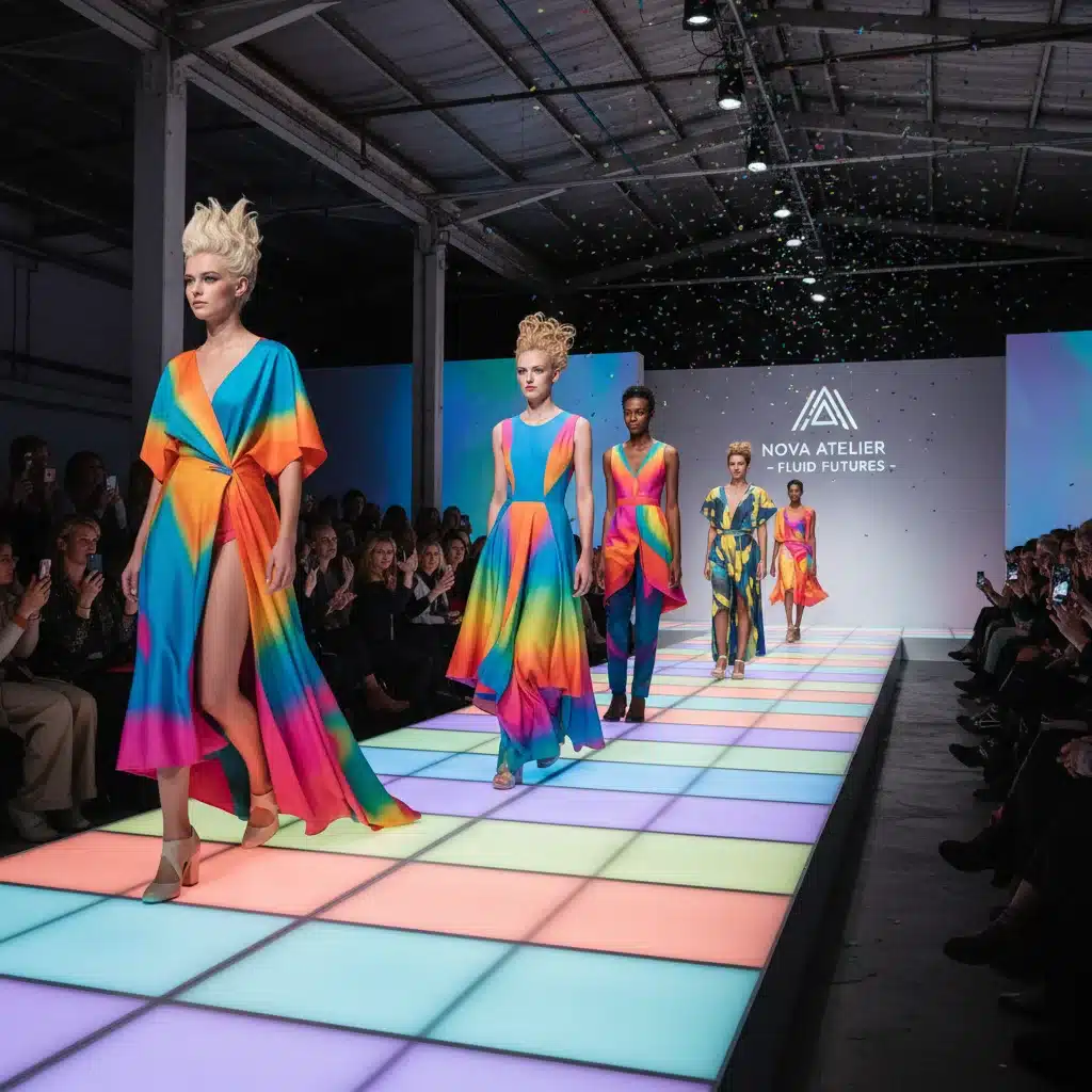Gender-neutral fluid fashion designs on runway