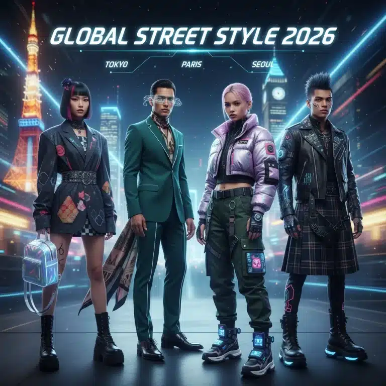 Diverse individuals displaying global street style fashion trends influencing US in 2026
