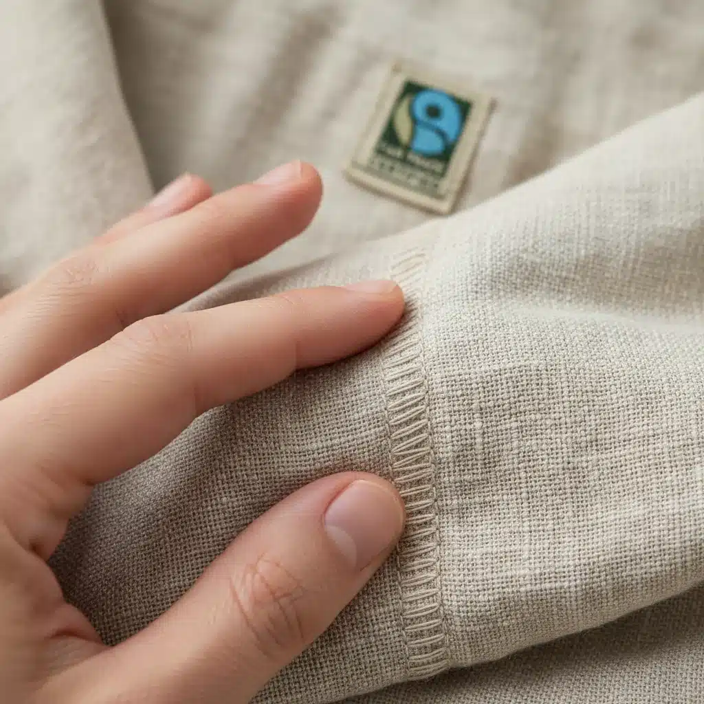 Hand inspecting high-quality, ethically sourced fabric and stitching of a garment