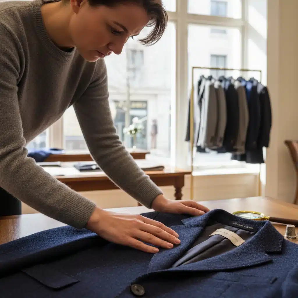 Person inspecting quality of high-end garment fabric