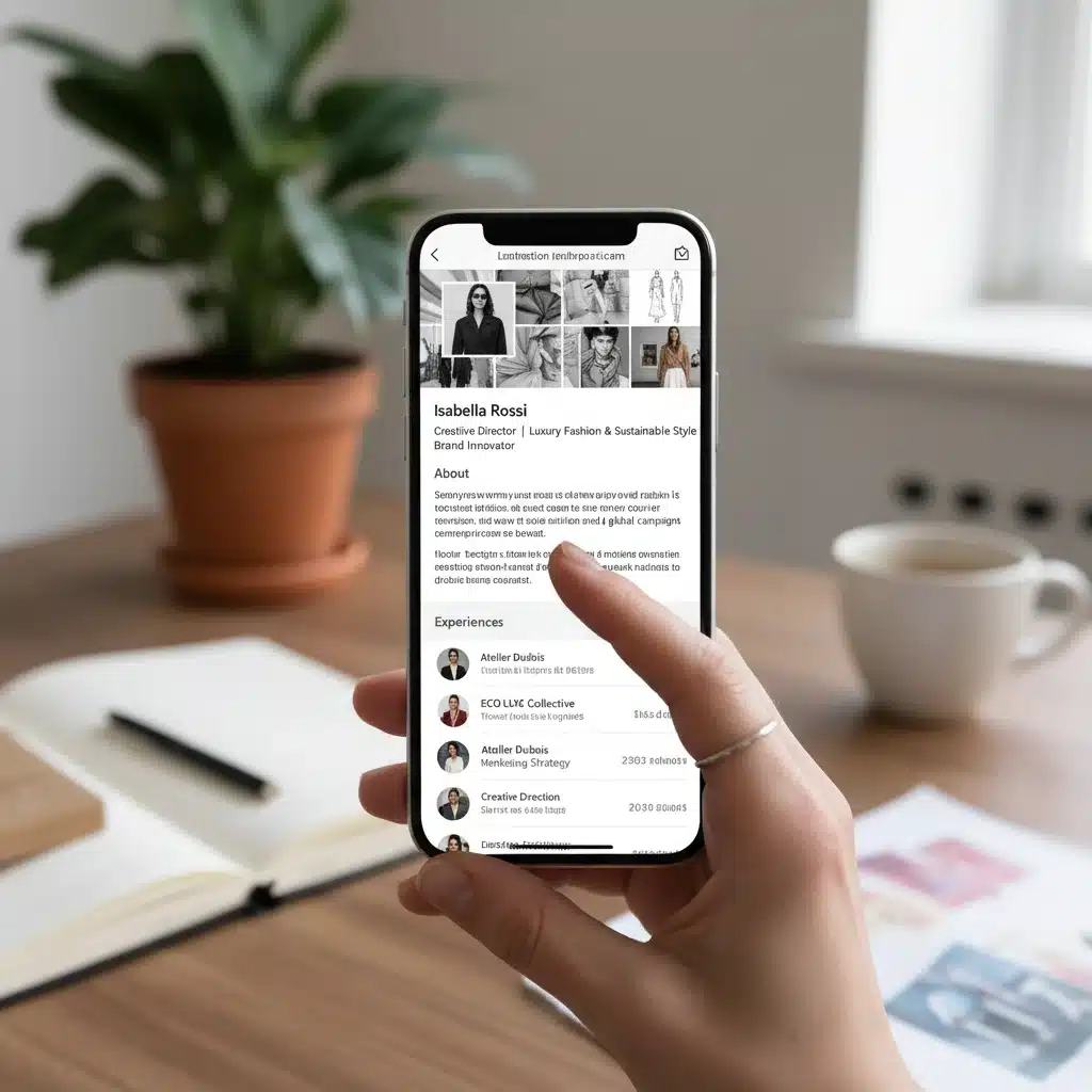 Curated LinkedIn profile for fashion professional, showcasing personal brand