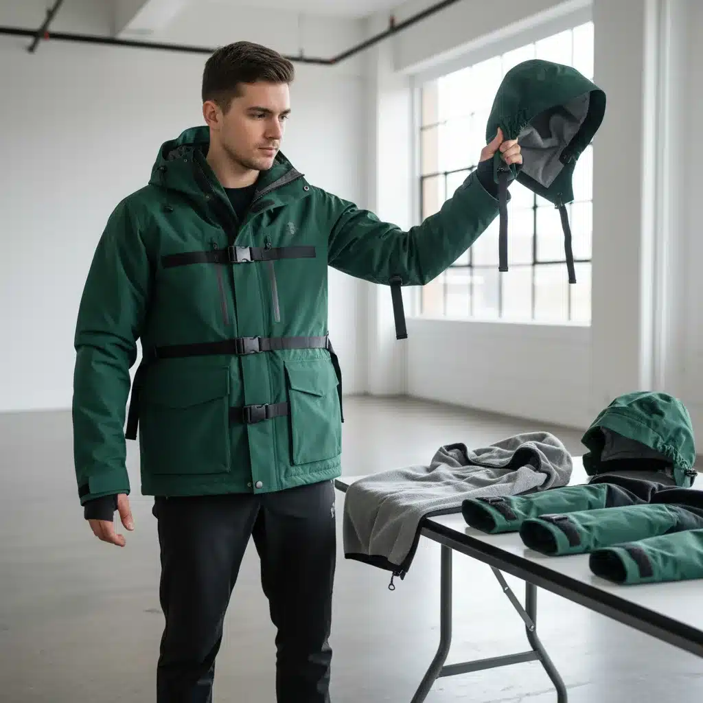 Person demonstrating modular jacket with detachable parts