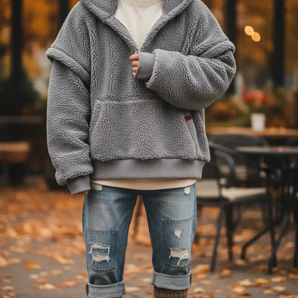 Oversized hoodie and relaxed denim showcasing layered streetwear style.
