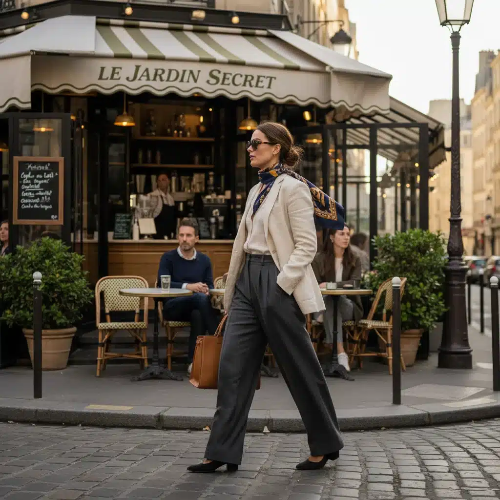 Parisian minimalist chic street style with tailored blazer