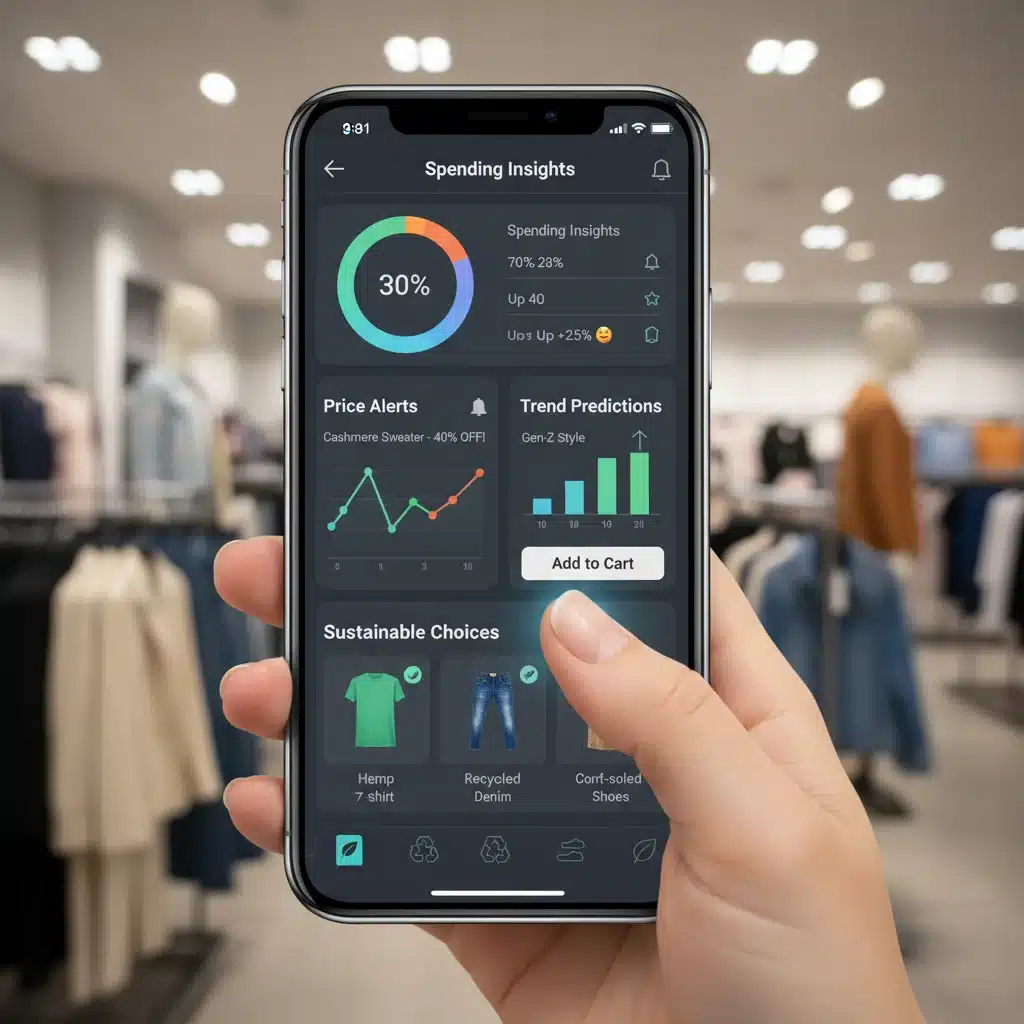 Personalized shopping app displaying data-driven fashion insights and price comparisons.