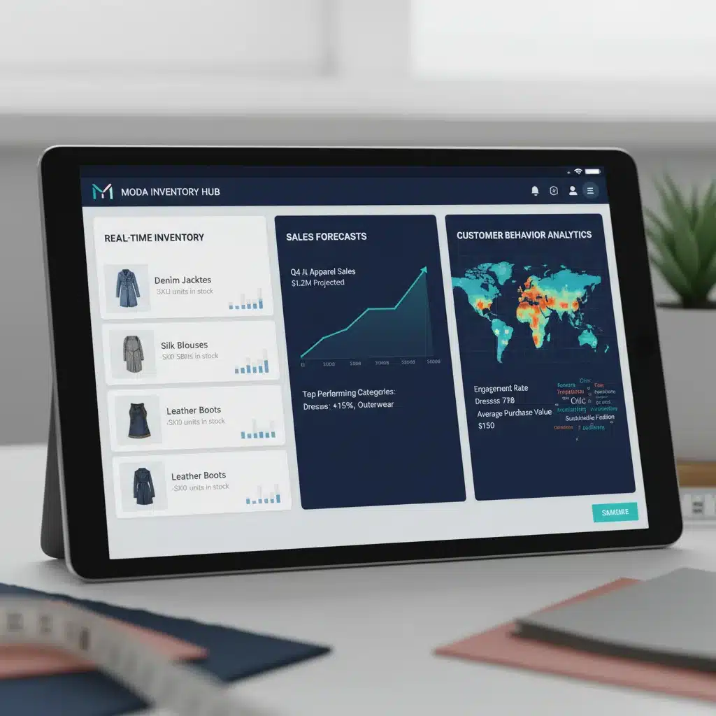 Real-time inventory data and sales forecasts on a digital dashboard for fashion retail