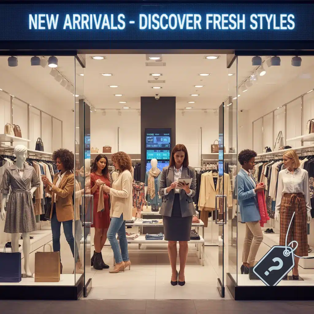 Fashion retail store manager adjusting prices due to new tariffs