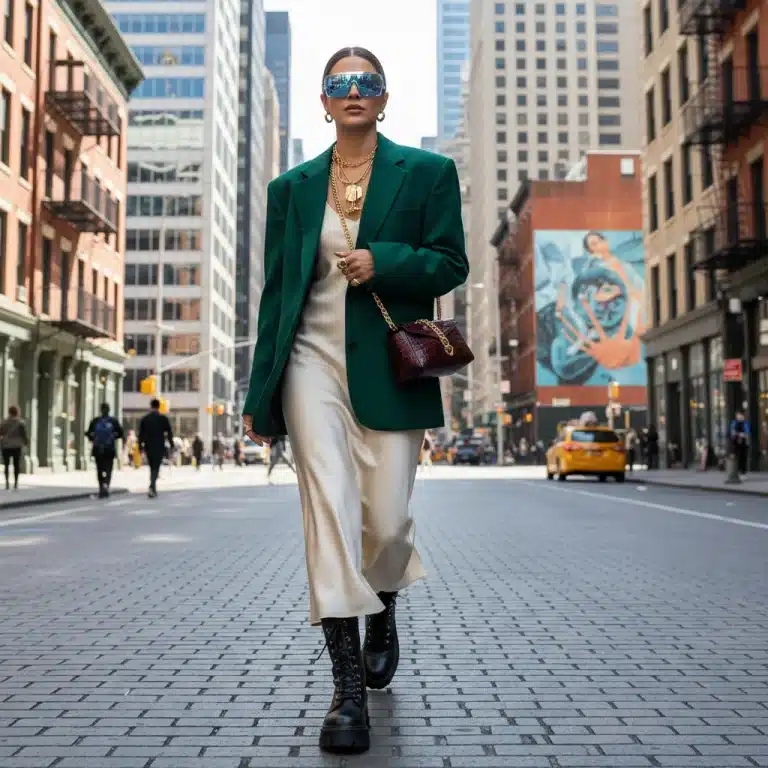 Person in trendy street style outfit with stylish accessories