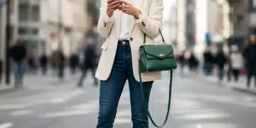 Stylish woman confidently showcasing affordable high-end fashion