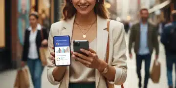 Stylish woman using budgeting app for fashion savings