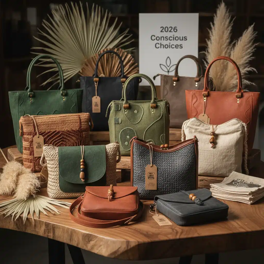 Sustainable and ethically sourced handbags reflecting 2026 eco-conscious fashion