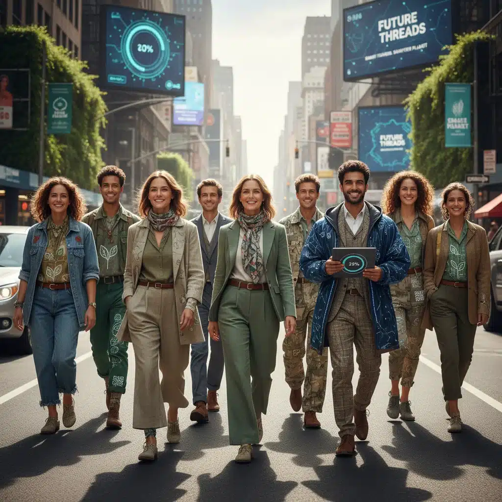 Diverse individuals wearing stylish and sustainably sourced fashion achieved through smart shopping.