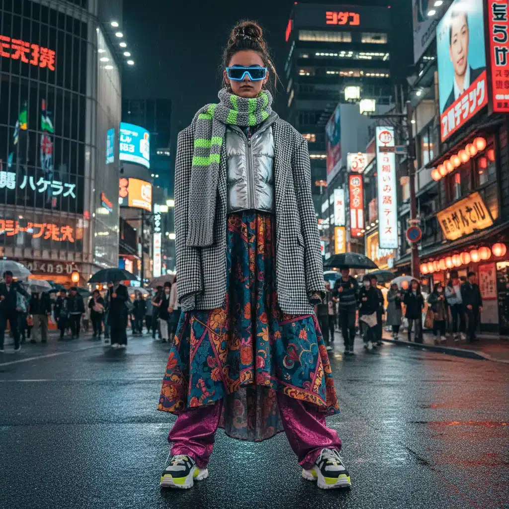 Tokyo street style with oversized layers and bold accessories