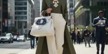 Mastering US Accessory Trends 2026: Elevate Your Style & Save on Outfits Woman showcasing 2026 US accessory trends with statement necklace and oversized handbag