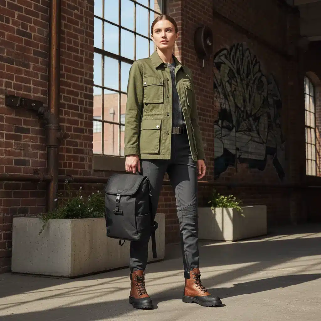 Man in multi-pocket cargo jacket, embodying utility chic menswear trend.