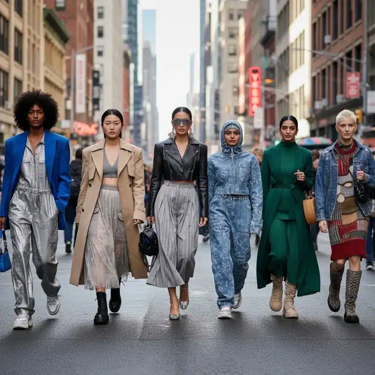 Diverse women in fashionable street style outfits 2026