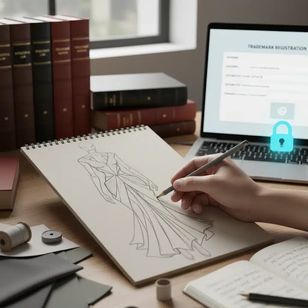 Designer sketching a unique fashion garment, symbolizing creative work and intellectual property.