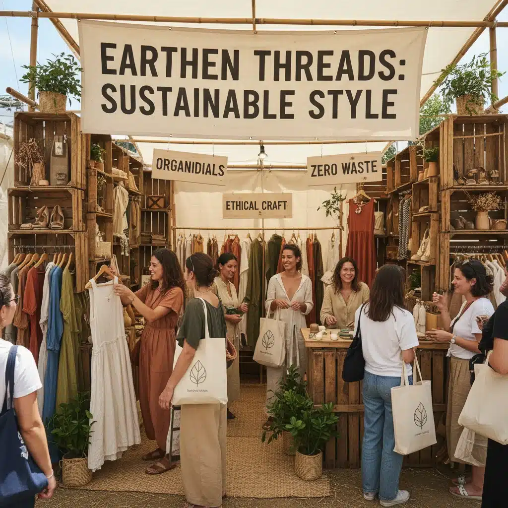 Customers engaging with a sustainable fashion brand at a pop-up market.